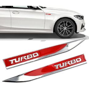 2Pcs/Pair 3D Metal Turbo Car Side Fender Rear Trunk Emblem Badge Sticker Decals Turbo Badge (Red) in Saudi Arabia