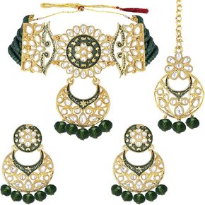 Aheli Faux Kundan Choker Necklace Indian Traditional Bollywood Fashion Jewelry Set with Earrings Gift for Women in Saudi Arabia