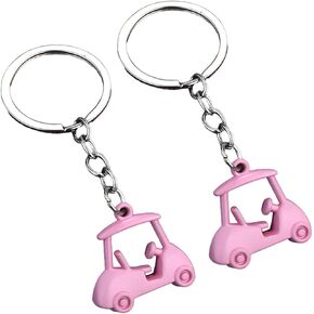 2PCS Car Golf Cart Keychain, Zinc Alloy Golfer Vehicle Key Chains, Automotive Key Ring Holder Ornament, Universal Fit (Pink) in Kuwait