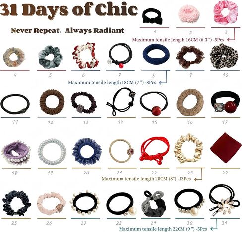 31 مساءً أدوات إكسسوارات الشعر للنساء- Satin Scrunchies ، وعلاقات الشعر اللؤلؤة واللاستيك بدون دقة مع صندوق هدايا ، وملحقات شعر الفتيات للنساء مجموعة متنوعة in Saudi Arabia