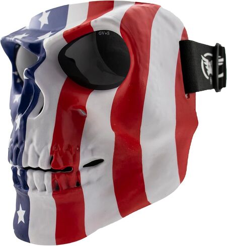 Global Vision Skull Mask Motorcycle Riding Goggles Full Face Coverage American Flag Pattern w/Clear Red Coated Mirror Lenses in Saudi Arabia