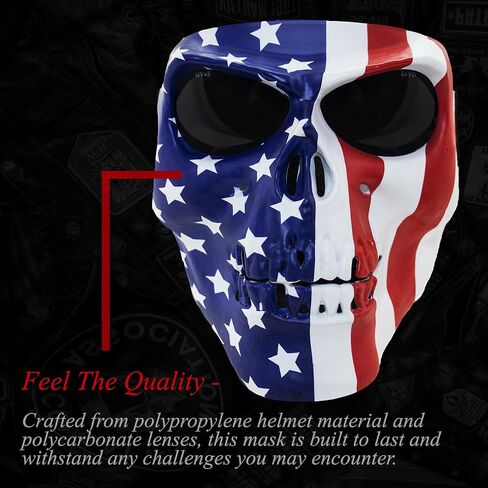 Global Vision Skull Mask Motorcycle Riding Goggles Full Face Coverage American Flag Pattern w/Clear Red Coated Mirror Lenses in Saudi Arabia