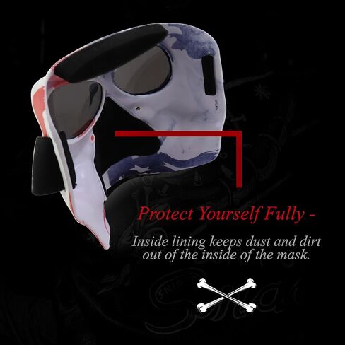 Global Vision Skull Mask Motorcycle Riding Goggles Full Face Coverage American Flag Pattern w/Clear Red Coated Mirror Lenses in Saudi Arabia