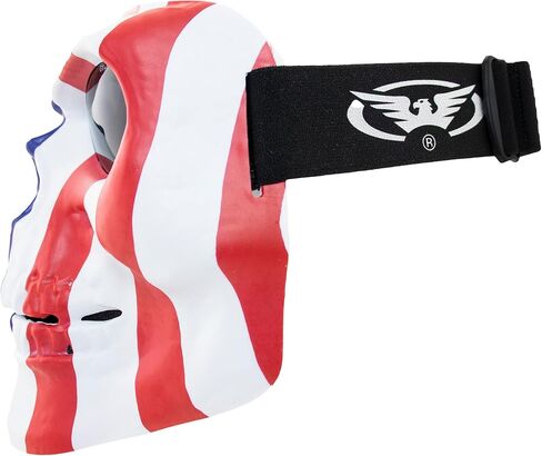Global Vision Skull Mask Motorcycle Riding Goggles Full Face Coverage American Flag Pattern w/Clear Red Coated Mirror Lenses in Saudi Arabia