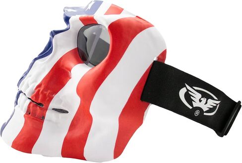 Global Vision Skull Mask Motorcycle Riding Goggles Full Face Coverage American Flag Pattern w/Clear Red Coated Mirror Lenses in Saudi Arabia