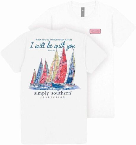 Simply Southern When You Go Through Deep Waters I Will Be with You - Isaiah 43:2 - Sailboats - Adult T-Shirt in Saudi Arabia