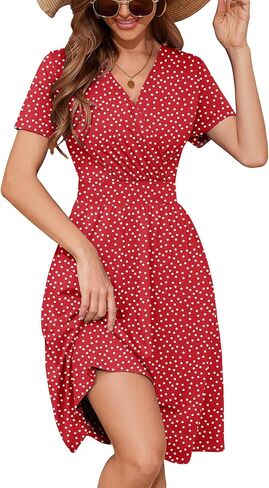 Heymoments صيف الصيف القصيرة الأكمام الفساتين قميص قميص متدفق تونس السيدات شاطئ شاطئ Sundress in Kuwait