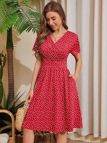 Heymoments صيف الصيف القصيرة الأكمام الفساتين قميص قميص متدفق تونس السيدات شاطئ شاطئ Sundress in Kuwait