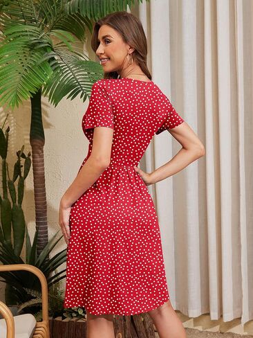 Heymoments صيف الصيف القصيرة الأكمام الفساتين قميص قميص متدفق تونس السيدات شاطئ شاطئ Sundress in Kuwait