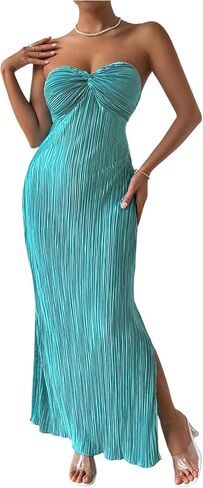 SOLY HUX Women's Twist Front Strapless Tube Dress Tie Backless High Split Vacation Maxi Dresses in Saudi Arabia