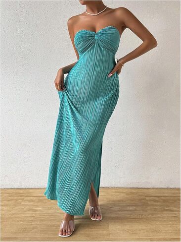 SOLY HUX Women's Twist Front Strapless Tube Dress Tie Backless High Split Vacation Maxi Dresses in Saudi Arabia