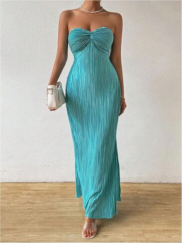 SOLY HUX Women's Twist Front Strapless Tube Dress Tie Backless High Split Vacation Maxi Dresses in Saudi Arabia