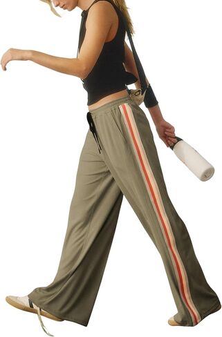 Athlisan Womens Athletic Wide Legres Side Stripes Carring Weist Disual Low Rise Palazzo Pants مع جيوب in Kuwait
