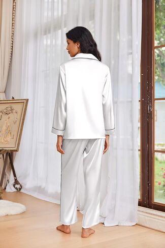 Ekouaer Womens Pajama Sets Satin Silk Pjs Classic Button Down Sleepwear Soft Long Sleeve Lounge Sets in Saudi Arabia