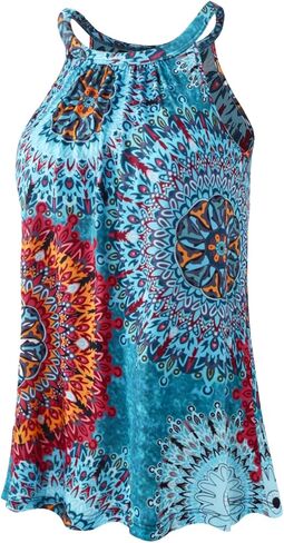 Kniffi Womens Tank Tops with Built in Bra Halter Neck Flowy Sleeveless Tank Tops Loose Fitting Camisole S-XXXL in Kuwait
