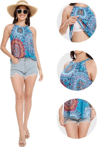 Kniffi Womens Tank Tops with Built in Bra Halter Neck Flowy Sleeveless Tank Tops Loose Fitting Camisole S-XXXL in Kuwait