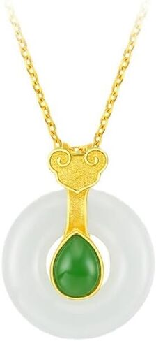 14K Gold Real Natural Jade Ruyi Pendant Necklace, Gold Inlay Peace Buckle Necklace, Delicate Jade Jewelry Gift for Mother's Peace in Kuwait