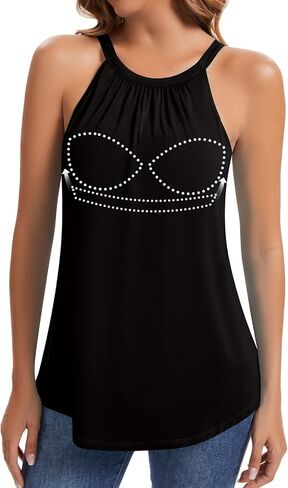 Woweny Women Halter Tank Tops مع بنيت في صدرية قميص الصيف من أعلى إلى حد ما. in Saudi Arabia