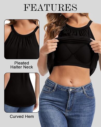Woweny Women Halter Tank Tops مع بنيت في صدرية قميص الصيف من أعلى إلى حد ما. in Saudi Arabia