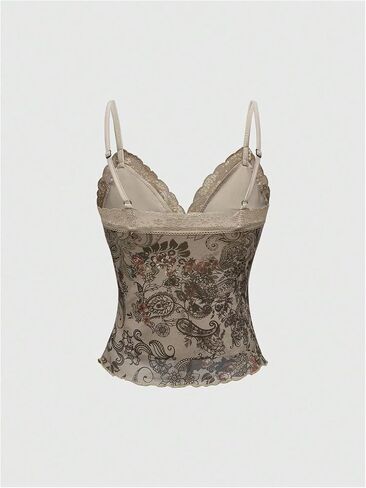 Milumia Women's Vintage Floral Cami Crop Top Lace Trim V Neck Camisoles in Saudi Arabia