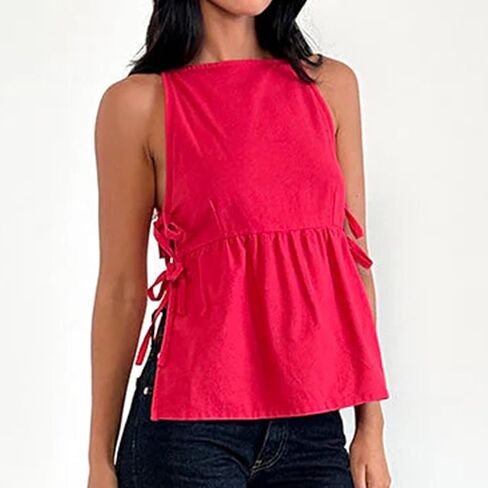 Women Tie Side Split Tank Top Y2K Vintage Spaghetti Strap Sleeveless Peplum Cami Top Summer Going Out Shirts in Saudi Arabia