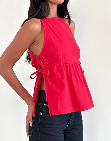 Women Tie Side Split Tank Top Y2K Vintage Spaghetti Strap Sleeveless Peplum Cami Top Summer Going Out Shirts in Saudi Arabia