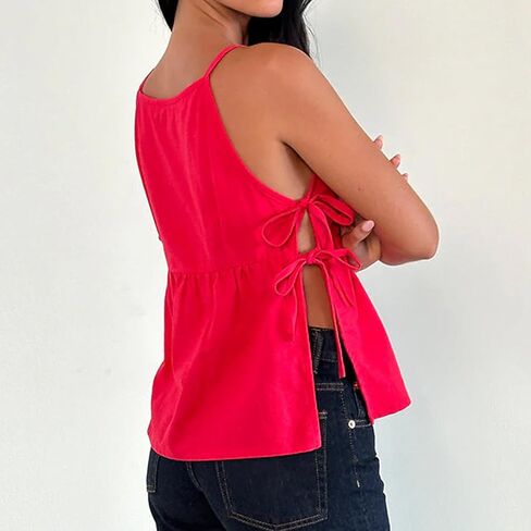 Women Tie Side Split Tank Top Y2K Vintage Spaghetti Strap Sleeveless Peplum Cami Top Summer Going Out Shirts in Saudi Arabia
