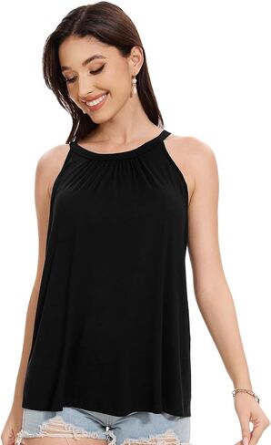 Kniffi Womens Tank Tops with Built in Bra Halter Neck Flowy Sleeveless Tank Tops Loose Fitting Camisole S-XXXL in Kuwait