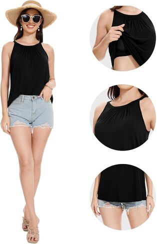Kniffi Womens Tank Tops with Built in Bra Halter Neck Flowy Sleeveless Tank Tops Loose Fitting Camisole S-XXXL in Kuwait