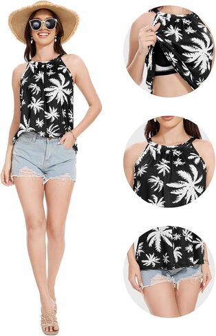 Kniffi Womens Tank Tops with Built in Bra Halter Neck Flowy Sleeveless Tank Tops Loose Fitting Camisole S-XXXL in Kuwait