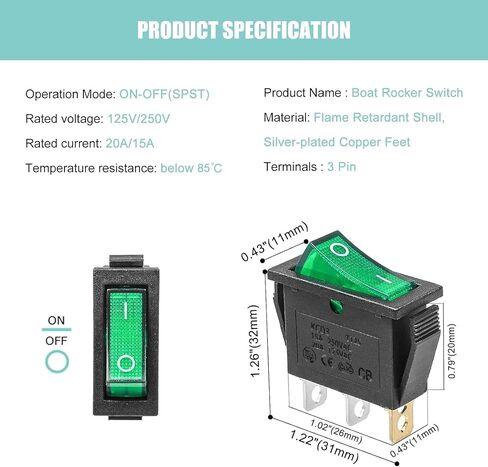 Oiyagai 10Pcs KCD3-3P Red Illuminated Light 3Pin SPST On/Off Rocker Switch AC 16A/250V 20A/125V in Saudi Arabia