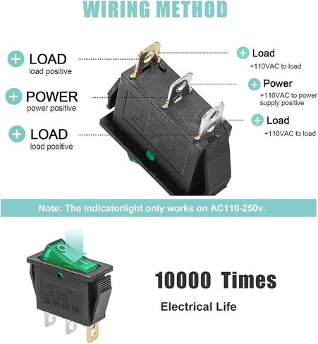 Oiyagai 10Pcs KCD3-3P Red Illuminated Light 3Pin SPST On/Off Rocker Switch AC 16A/250V 20A/125V in Saudi Arabia