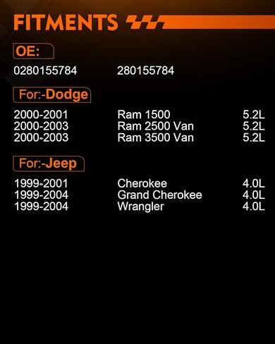 0280155784 Fuel Injectors 4.0L 5.2L For:-Jeep 1999-2004 Grand Cherokee Wrangler 1999-2001 Cherokee, For:-Dodge For:-Ram 1500 2500 3500 2000-2003, High Performance Fuel Injectors (Set of 6) in Saudi Arabia