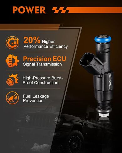 0280155784 Fuel Injectors 4.0L 5.2L For:-Jeep 1999-2004 Grand Cherokee Wrangler 1999-2001 Cherokee, For:-Dodge For:-Ram 1500 2500 3500 2000-2003, High Performance Fuel Injectors (Set of 6) in Saudi Arabia