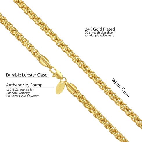 LIFETIME JEWELRY Weave Chain Necklace for Women and Men 24k Real Gold Plated in Kuwait