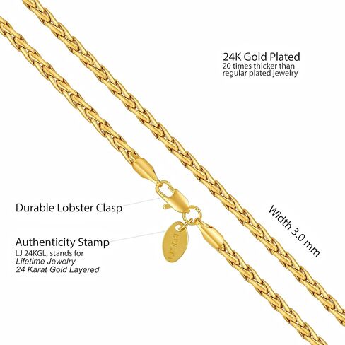 LIFETIME JEWELRY Weave Chain Necklace for Women and Men 24k Real Gold Plated in Kuwait