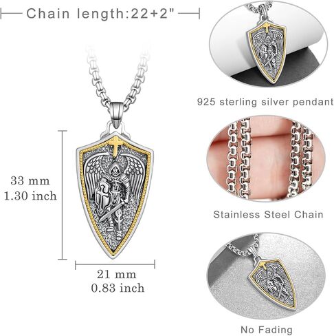 St Michael Pendant for Men Sterling Silver Saint Michael Necklace Archangel Michael Necklace Saint Michael Medals Protection Jewelry Gifts for Men Father Husband in Saudi Arabia