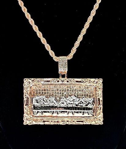 اثنان لهجة XL العشاء الأخير CZ قلادة 14K وردة الذهب مطلي 24 "حبل قلادة الهيب هوب المجوهرات in Saudi Arabia