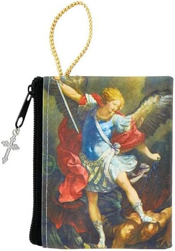 Saint Michael Rosary - Laminated Holy Card, Rosary Pouch, The Lord's Prayer - Blue Glass San Miguel Arcangel Beads, Catholic Cards Set - 4 Items in Saudi Arabia