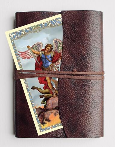 Saint Michael Rosary - Laminated Holy Card, Rosary Pouch, The Lord's Prayer - Blue Glass San Miguel Arcangel Beads, Catholic Cards Set - 4 Items in Saudi Arabia