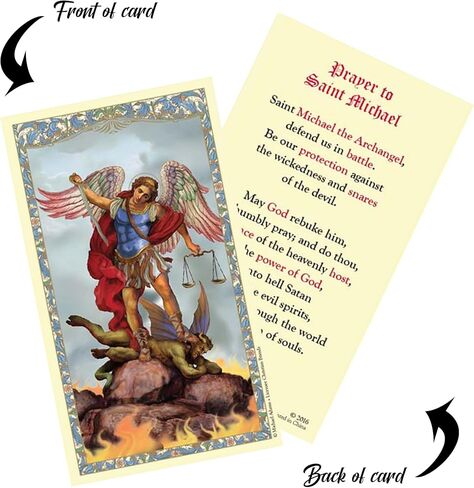 Saint Michael Rosary - Laminated Holy Card, Rosary Pouch, The Lord's Prayer - Blue Glass San Miguel Arcangel Beads, Catholic Cards Set - 4 Items in Saudi Arabia