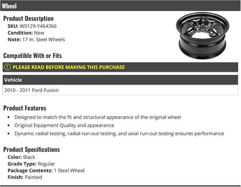 عجلة فولاذية - 17 بوصة - أسود - متوافق مع 2010-2011 Ford Fusion in Saudi Arabia