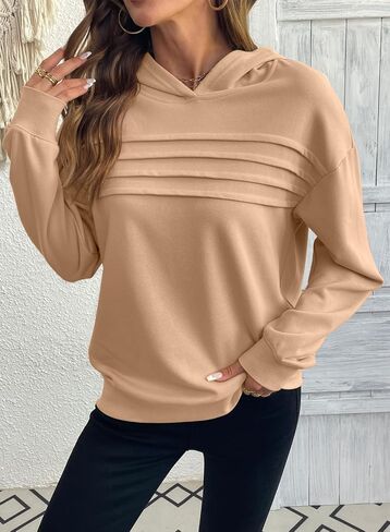 SHEWIN Womens Hoodies Casual Long Sleeve Pleated Solid Sweatshirt Fall Fashion 2025 Pullover Tops Regular Fit in Saudi Arabia