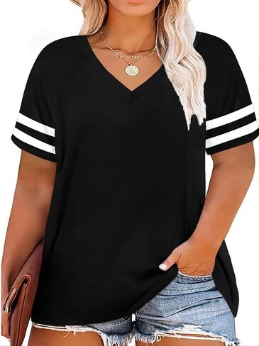 Plus Size Tops American Flag Shirts Womens V Neck Patriotic Tshirt USA Graphic Tee 4th of July T-Shirt in Saudi Arabia