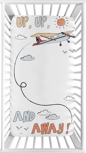 Sweet Jojo Designs Vintage Airplane Boy Baby Fitted Crib Sheet Set Infant Newborn Nursery Toddler Bed Room Standard Mattress 2pc Slate Blue Clouds and Blue White Yellow Airplanes Plane Transportation in Kuwait