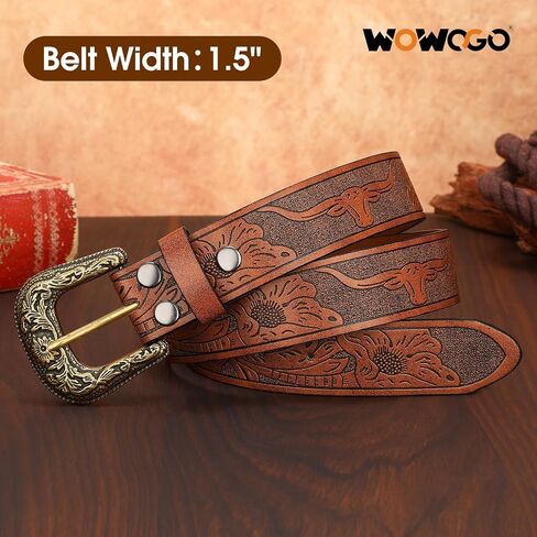 Western Cowgirl Belts for Women Country Cowboy Vintage Leather Engraved Buckle Belt for Jeans Dresses in Saudi Arabia