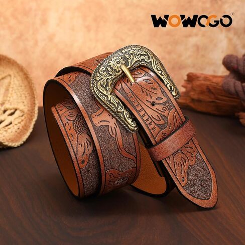 Western Cowgirl Belts for Women Country Cowboy Vintage Leather Engraved Buckle Belt for Jeans Dresses in Saudi Arabia