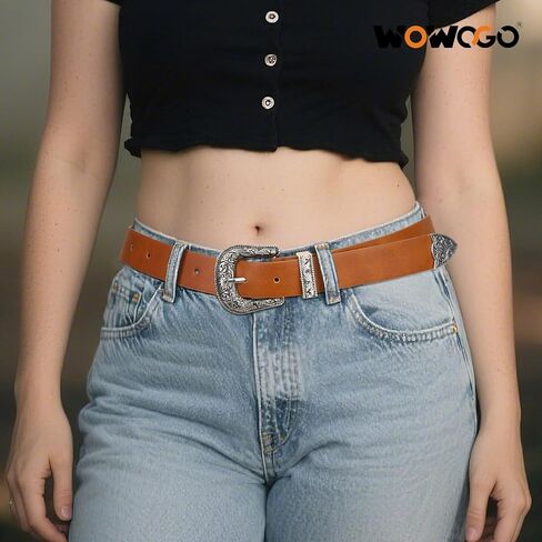 أحزمة رعاة البقر الغربية للنساء الريف رعاة البقر خمر حزام مشبك محفور لفساتين الجينز in Kuwait