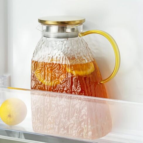 Baffect Water Pitcher, High Borosilicate Glass Jug with Stainless Steel Lid, Leakproof Fridge Door Carafe for Hot or Cold Beverage (1.8 L/63 oz.) in Saudi Arabia