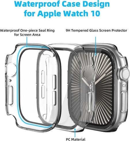 YIJDACASE[عبوة من قطعتين] جراب صلب مقاوم للماء من البولي كربونات لساعة Apple Series 10 مقاس 42 مم مدمج بشاشة زجاجية مقاومة للخدش وغطاء مقاوم للصدمات لملحقات iWatch S10، أسود + أسود in Kuwait